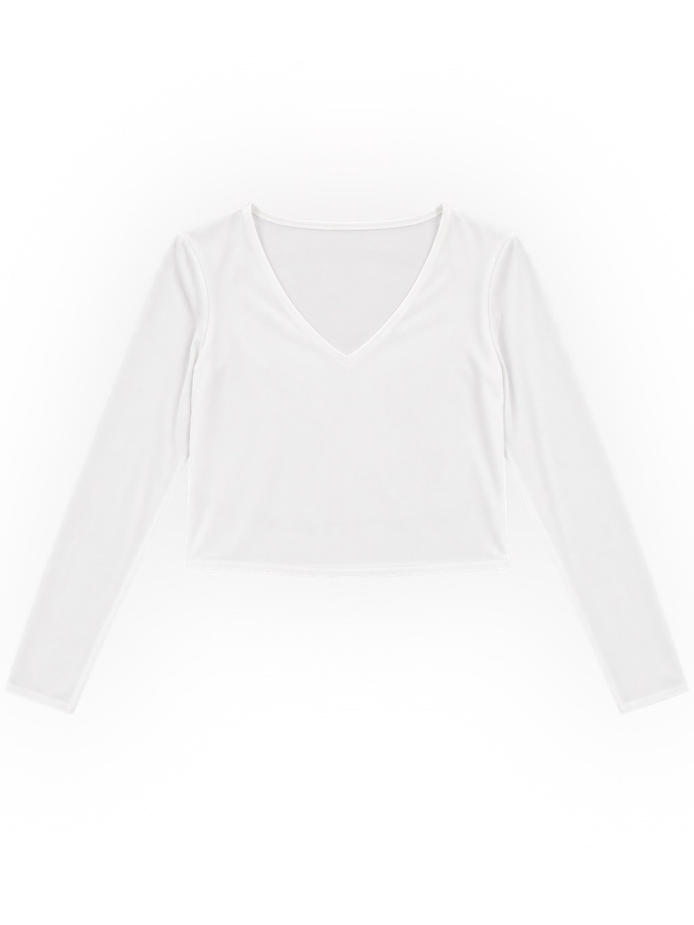 Babaton White V-Neck Long Sleeve Crop Top